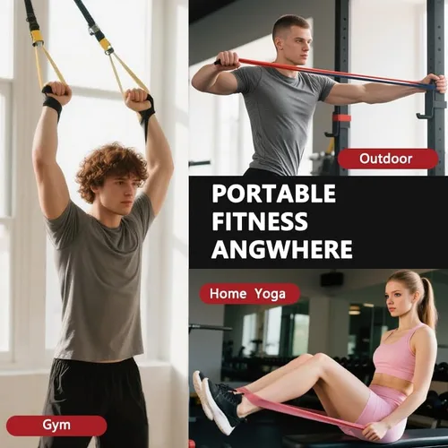 Vista 4 de Juego de bandas de resistencia, bandas de ejercicio, bandas de entrenamiento con asas para hombres y mujeres, correas de tobillo, anclaje de puerta