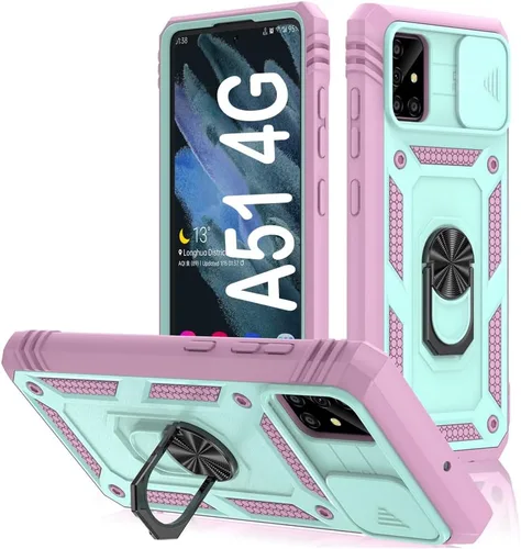Vista 190 de PASNEW Funda militar para iPhone 13 Pro Max, cubierta de cámara deslizante y soporte de anillo de metal de 360°, carcasa rígida multicapa resistente