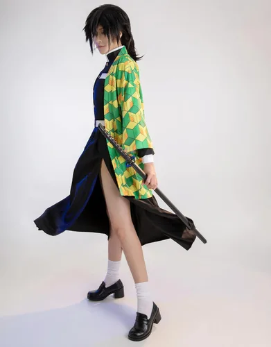 Vista 4 de miccostumes Conjunto de kimono para mujer, disfraz de cosplay y falda larga, uniforme con abrigo y cinturón