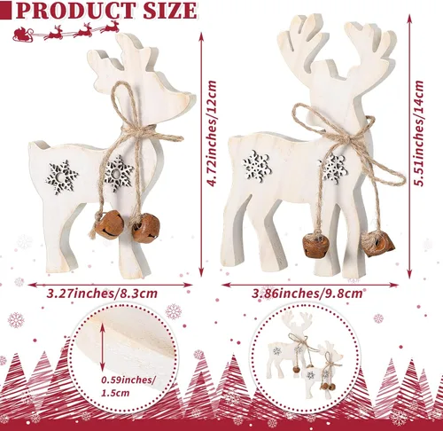 Vista 2 de Sanwuta 2 piezas de decoración navideña de renos de Navidad, decoración de escritorio de ciervos de Navidad, decoración de mesa de reno rústico