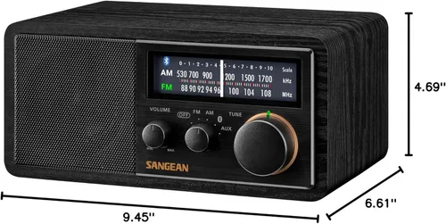 Vista 6 de SANGEAN Radio de gabinete de madera SG-118 AM/FM/Bluetooth con carga de teléfono USB