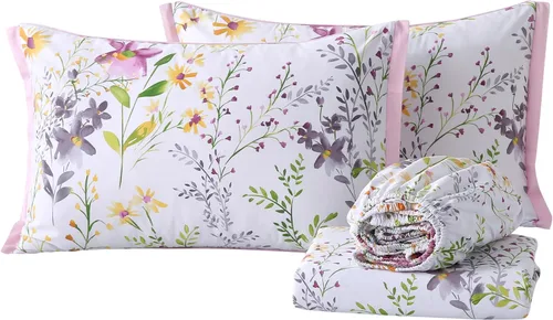 Vista 18 de ABREEZE Juego de sábanas de algodón egipcio tamaño individual (1000 hilos) floral y fundas de almohada (4 piezas), sábanas de algodón egipcio