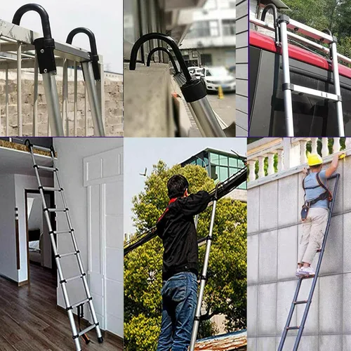 Vista 7 de EN131 - Escalera telescópica de aluminio de 20 pies con 2 ganchos desmontables, ganchos de techo de 2.8 pulgadas, escalera plegable totalmente