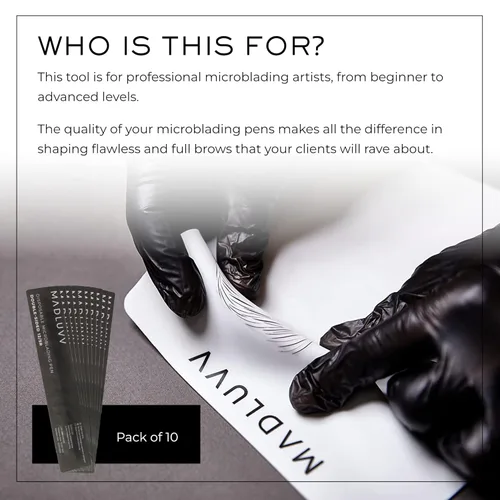 Vista 3 de MADLUVV V - Bolígrafo estéril Microblading 2 en 1 para arte profesional de cejas, trazos y sombreado de alta calidad, bolígrafos desechables