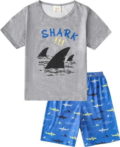 Vista 15 de MyFav - Pijamas para niños grandes de 2 piezas, pantalones cortos, lindos dibujos animados, ropa de dormir 4 piezas Alien