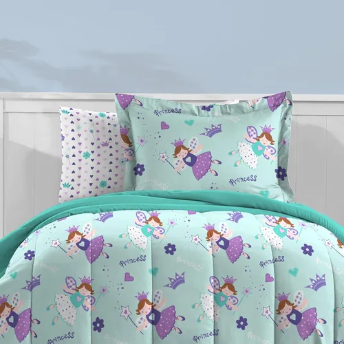 Vista 36 de dream FACTORY - Juego completo de ropa de cama infantil de 5 piezas, de microfibra muy suave, fácil de lavar, tamaño individual, globos de corazón