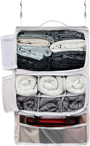 Vista 23 de Surblue Bolsa de Almacenamiento para Viaje con Estantes Colgantes, Cubo de Empaque de Compresión para Maleta Plegable con Capa Extensible de Gran