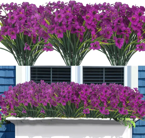 Grunyia 20 paquetes de flores artificiales para exteriores, resistentes a los rayos UV, flores falsas (morado oscuro)
