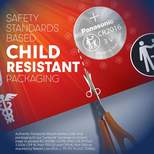 Vista 4 de Panasonic CR2016 - Pilas de monedas de litio de larga duración de 3.0 voltios en embalaje resistente a los niños, basado en estándares, paquete