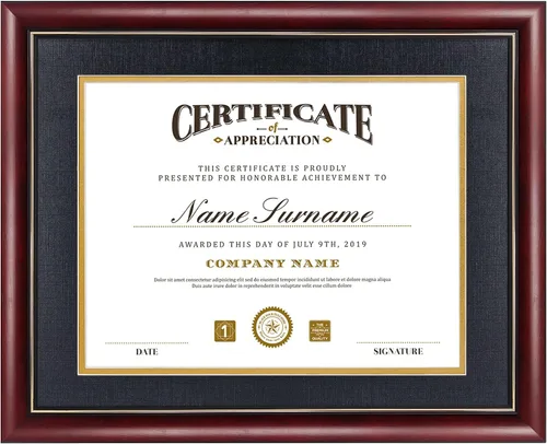 Vista 12 de GraduatePro Marco de diploma de certificado de 8.5 x 11, madera maciza y acrílico con protección UV, acabado cereza con ribete dorado Sin alfombrilla