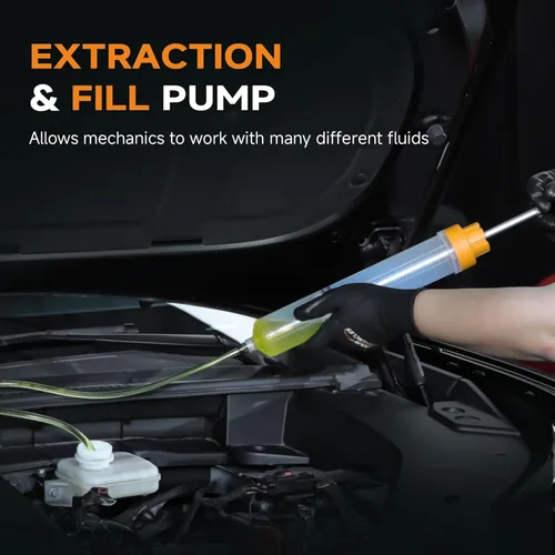 Vista 7 de FOUR UNCLES Extractor de líquidos de 200 cc y bomba de llenado para uso automotriz: jeringa de aceite con una manguera de 23 pulgadas y dos tubos