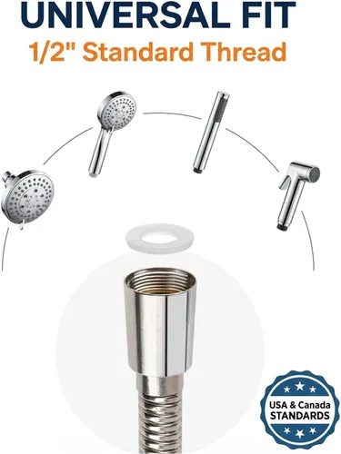 Vista 5 de Manguera de ducha manual flexible de acero inoxidable de 39 pulgadas, conectores de latón, duradera y flexible