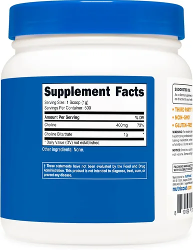 Vista 5 de Nutricost Polvo de bitartrato de colina pura 17.64 oz