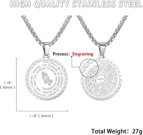 Vista 3 de Molike - Collar con colgante en forma de moneda de acero inoxidable para hombre y mujer