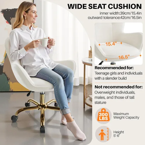 Vista 5 de Silla de tocador con ruedas, bonitas sillas de escritorio de oficina en casa, altura ajustable para sala de estar, dormitorio, pequeña silla