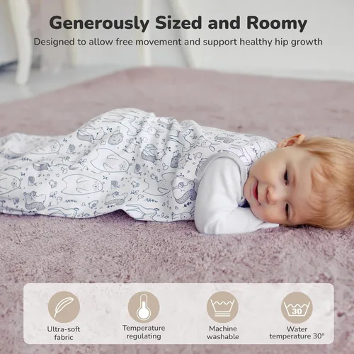 Vista 122 de Mama Cheetah Saco de dormir para bebé de 0.5 TOG, Manta portátil de algodón orgánico para bebé con cremallera bidireccional, Saco de dormir