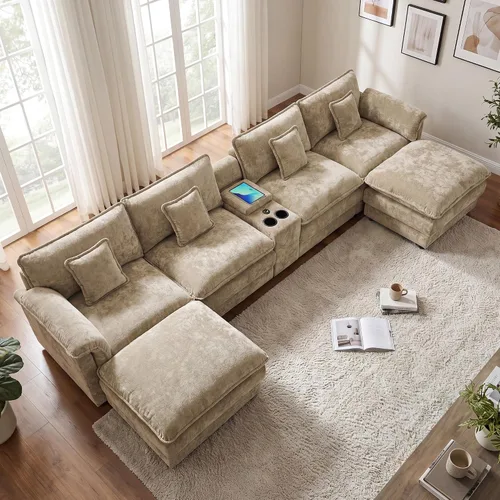 Vista 12 de Sofá seccional modular extragrande de 145 pulgadas, sofá de nube en forma de U, moderno juego de sofá de 6 asientos para sala de estar, cómodo Verde