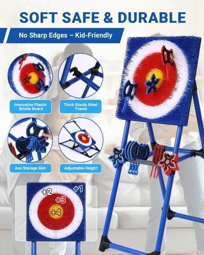 Vista 4 de Sidske Axe Throwing Game for Backyard, 8 Axes & 8 Stars, Bristle Target Azul