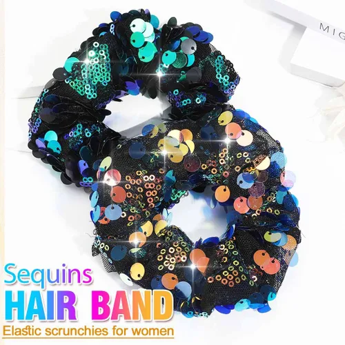 Vista 2 de Gortin Coleteros elásticos negros para el cabello, coleteros grandes, bandas elásticas para el cabello, soportes para cola de caballo para mujer