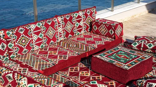 Vista 6 de arabicsofa Juego de sofás árabes tradicionales en forma de L - Sofás seccionales marroquíes - Asientos Majlis orientales para sala de estar