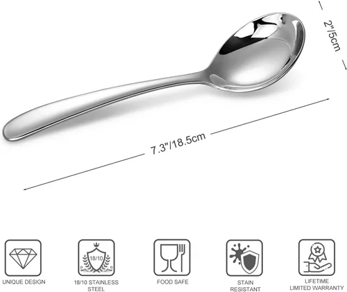 Vista 2 de KEAWELL Cucharas de sopa premium de 7.3 pulgadas con mango de gancho, juego de 4, acero inoxidable 18/10, cuenco hondo, perfectas para ramen, pho