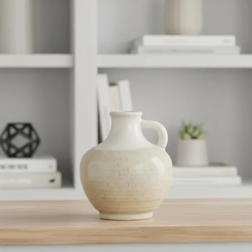 Vista 4 de Florero de cerámica beige y blanco de 6 pulgadas