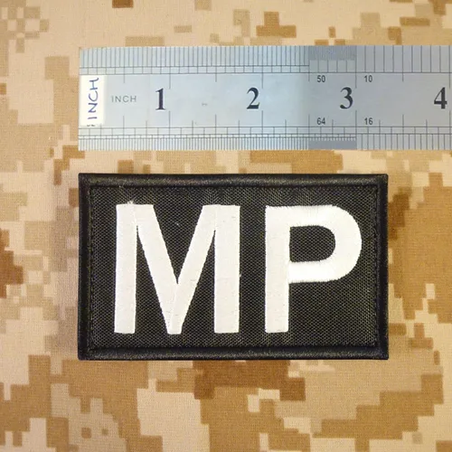 Vista 5 de Parche militar de Brassard MP Laser Tactical Morale Army bordado Touch Fastener Patch (negro y blanco)