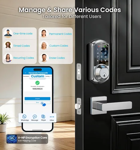 Vista 3 de Veise VE07-L - Cerraduras inteligentes con control de aplicación de huellas dactilares con asas de aleación de zinc de alta resistencia, entrada sin