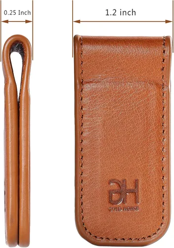 Vista 4 de GH GOLD HORSE Soporte magnético delgado para tarjetas de visita de cuero genuino para hombres