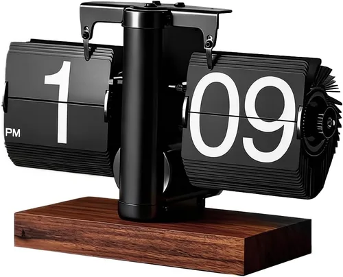 Vista 10 de Reloj de Escritorio Abatible, Reloj de Mesa Retro Vintage con Giro Automático, Reloj Mecánico de Números Grandes con Batería, Operado por Engranaje