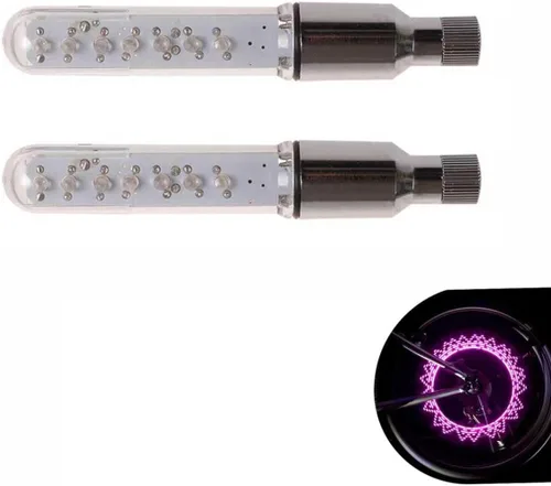 Vista 8 de 2 luces de vástago de válvula de neumático de bicicleta, IP55 impermeables, múltiples patrones de luz intermitente de radios de bicicleta