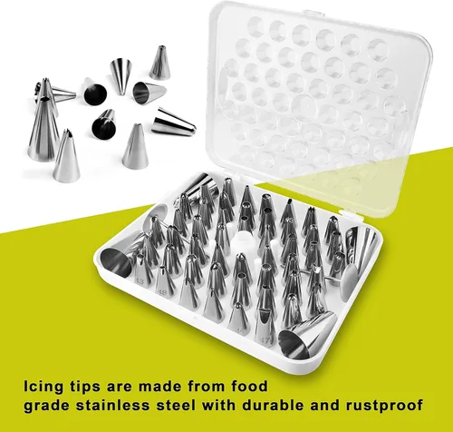 Vista 9 de Kit de decoración de pasteles para principiantes, 52 puntas de glaseado numeradas con tabla de patrones, 2 clavos de flores y 1 acoplador. Juego