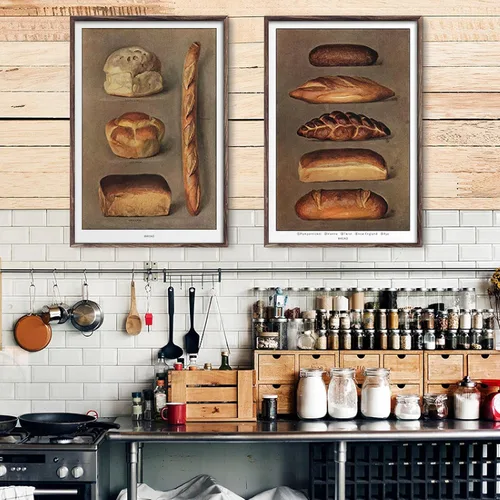 Carteles de pan de pastelería, imágenes impresas en lienzo, adorno nórdico para el hogar, Retro, cafetería, cocina, decoración de habitación, Mural,
