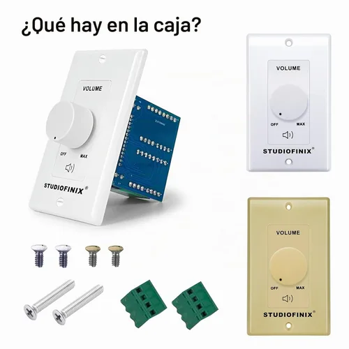 Vista 5 de STUDIOFINIX Interruptor de control de volumen de 100W en pared con perilla de ajuste de impedancia - Interruptor controlador estéreo de altavoces