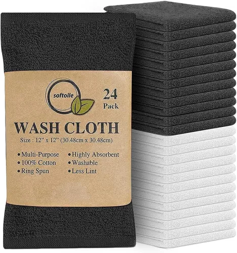 Vista 25 de Softolle Paquete de 24 paños 100 % algodón (12 x 12 pulgadas), suaves, altamente absorbentes, toallas para la cara, paños de lavado para la cara