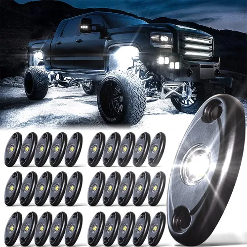 Vista 9 de LEDMIRCY Luces LED de roca, 10 unidades, color blanco para J e e p, camión todoterreno, RZR, auto, barco, SUV, impermeable, de alta potencia, luces