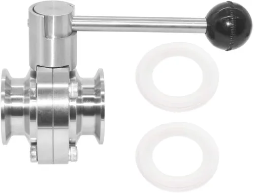 Vista 3 de Beduan Válvula sanitaria de tres abrazaderas de mariposa de 1,5 "con junta de silicona y tréboles de tres abrazaderas