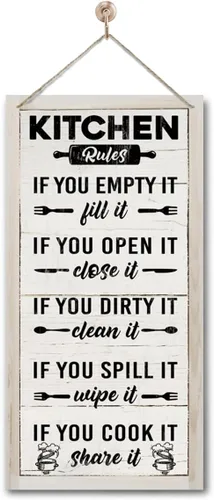 Vista 15 de Letrero Colgante de Reglas de Cocina en Madera, Decoración Rústica de Cocina en Madera, Letrero de Arte de Pared Impreso en Madera, Letrero Rústico