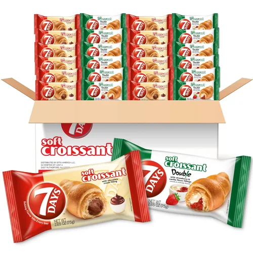 7Days - Paquete variado de croissant suave (24 unidades), 12 chocolates, 12 vainilla de fresa, pasteles de desayuno, bocadillos envueltos