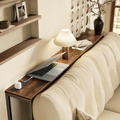 Vista 2 de SUPERJARE Mesa consola con tomacorriente, mesa de sofá de 63 pulgadas con estación de carga, mesa de entrada estrecha, mesa detrás del sofá