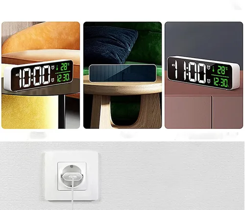 Vista 5 de GULRUH Alarm Clocks, Alarm Clock Digital Clock Temperature Date Display Desktop Mirror Clocks Desk Table Clock (Color White)