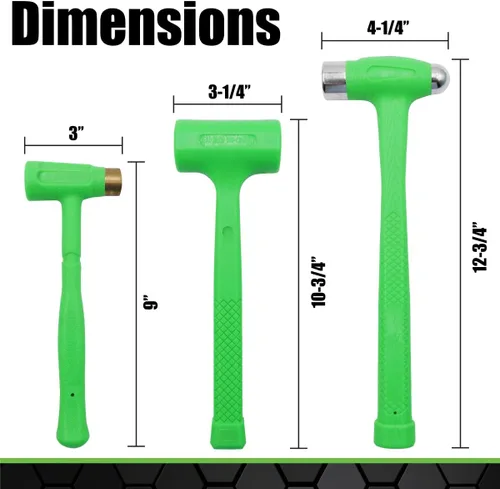 Vista 2 de GRIP - Juego de martillos multiusos Deadblow de 3 piezas, martillo de latón de 12 onzas, martillo de bola de 1 libra, mazo Deadblow de 1/2 lb