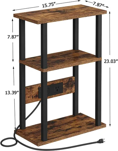 Vista 53 de VIMBER Juego de 2 mesas auxiliares con estación de carga, mesa auxiliar estrecha con puertos USB y tomas, mesitas de noche con estantes