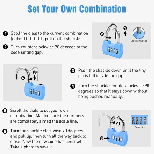 Vista 7 de 1 Paquete disecu Candado de Combinación de 4 Dígitos, Impermeable para Exteriores, para Casillero de Gimnasio Escolar, Cerca, Portón, Cobertizo