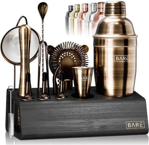 BARE BARREL Mixology Bartender Kit Bar Set | Juego de coctelera de 14 piezas | Herramientas de mezcla de Martini Barware para el hogar | Incluye 35