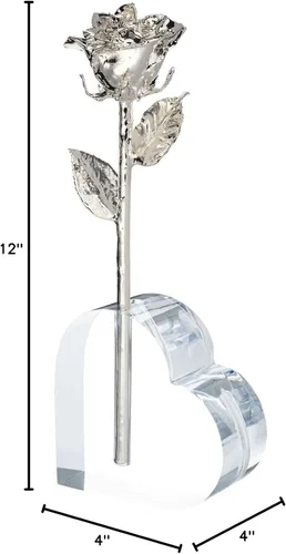 Vista 9 de Forever Rose Rosa real sumergida en plata, rosa preservada hecha a mano en jarrón de corazón acrílico y caja de regalo dorada de lujo, regalo