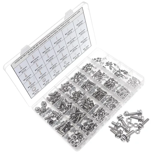 Vista 7 de Tornillos Phillips de cabeza plana de acero inoxidable M2 M2.5 M3 M4 M5 M6 combinan con arandela de resorte y arandelas lisas Kit surtido de tuercas