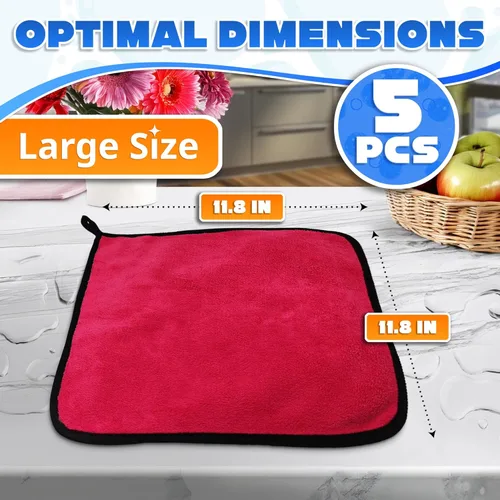 Vista 2 de 5 paños de limpieza de microfibra gruesos, trapos de limpieza de doble capa, tela GSM 600 de alta resistencia, hechas para un uso efectivo, toallas