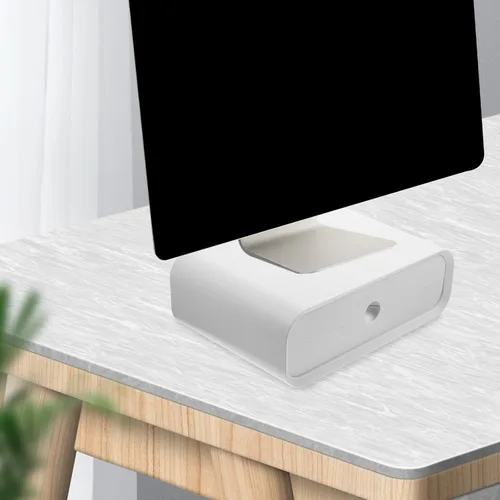 Vista 5 de SHINEOFI Monitor Stand Riser with Drawer Storage Desktop Organizer for Laptop and Computer Thickened Material Anti-slip Base for Office Use