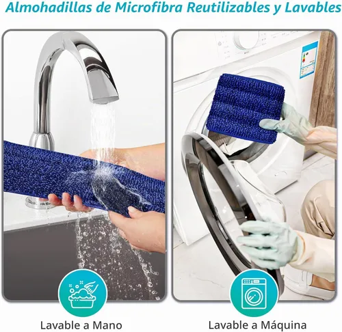 Vista 6 de Mopa con aerosol para limpieza de suelos, mopa de microfibra para pisos de madera TRAV-ROUND con 3 almohadillas lavables reutilizables, apta